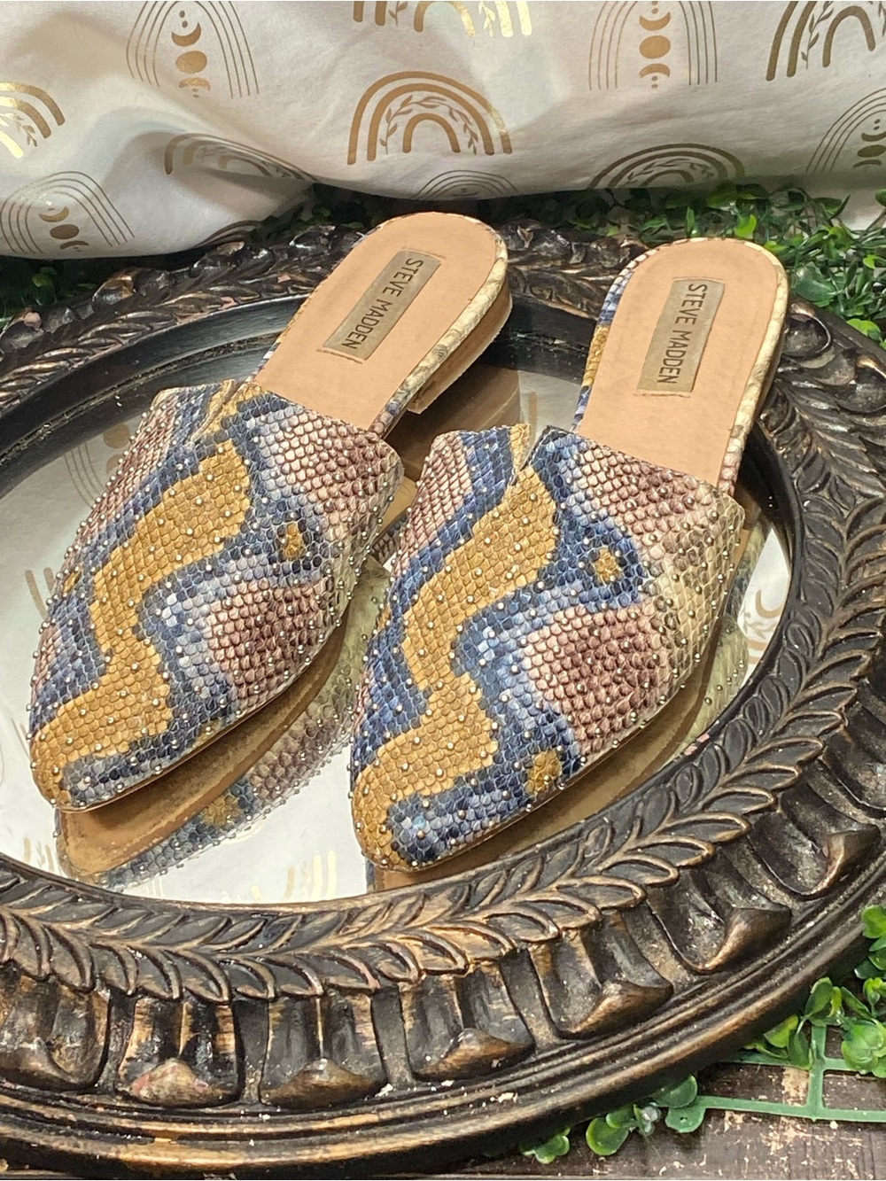 Steve Madden Multicolor Snake-Print Pointed Slip-On Mules